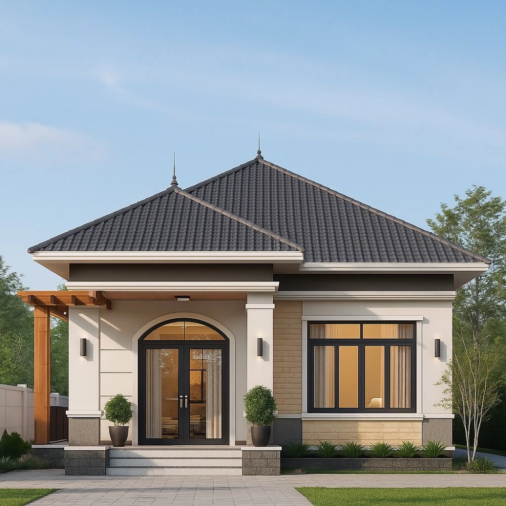 Mặt tiền nhà cấp 4 hiện đại với mái Thái