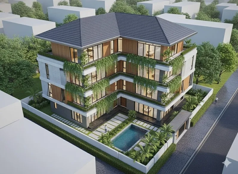 Thoáng đãng và rộng rãi biệt thự chữ L thông thoáng tiện nghi