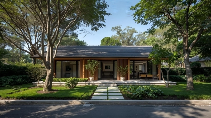 Thiết kế nội thất biệt thự vườn cấp 4 phòng khách không gian mở thoáng đãng