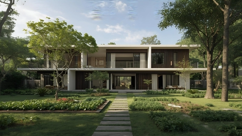 Mẫu biệt thự nhà vườn cấp 4 đẹp nhất với hồ bơi sang trọng phía trước