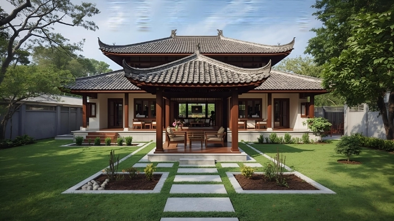 Thiết kế chòi nghỉ tứ giác hiện đại với rèm che mềm mại