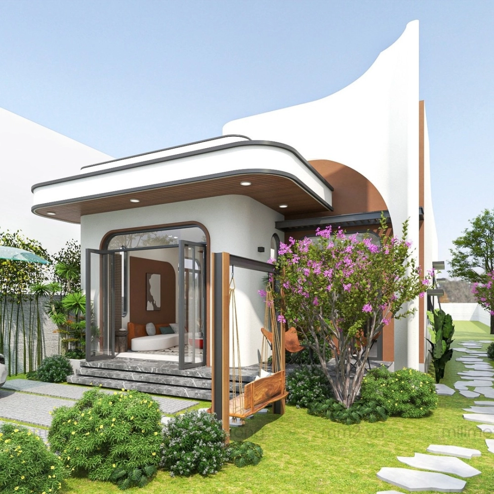 Bản vẽ phối cảnh mẫu nhà vườn cấp 4 3 phòng ngủ tiện nghi