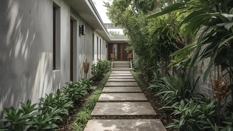 Ý tưởng thiết kế lối đi sân vườn uốn lượn mềm mại