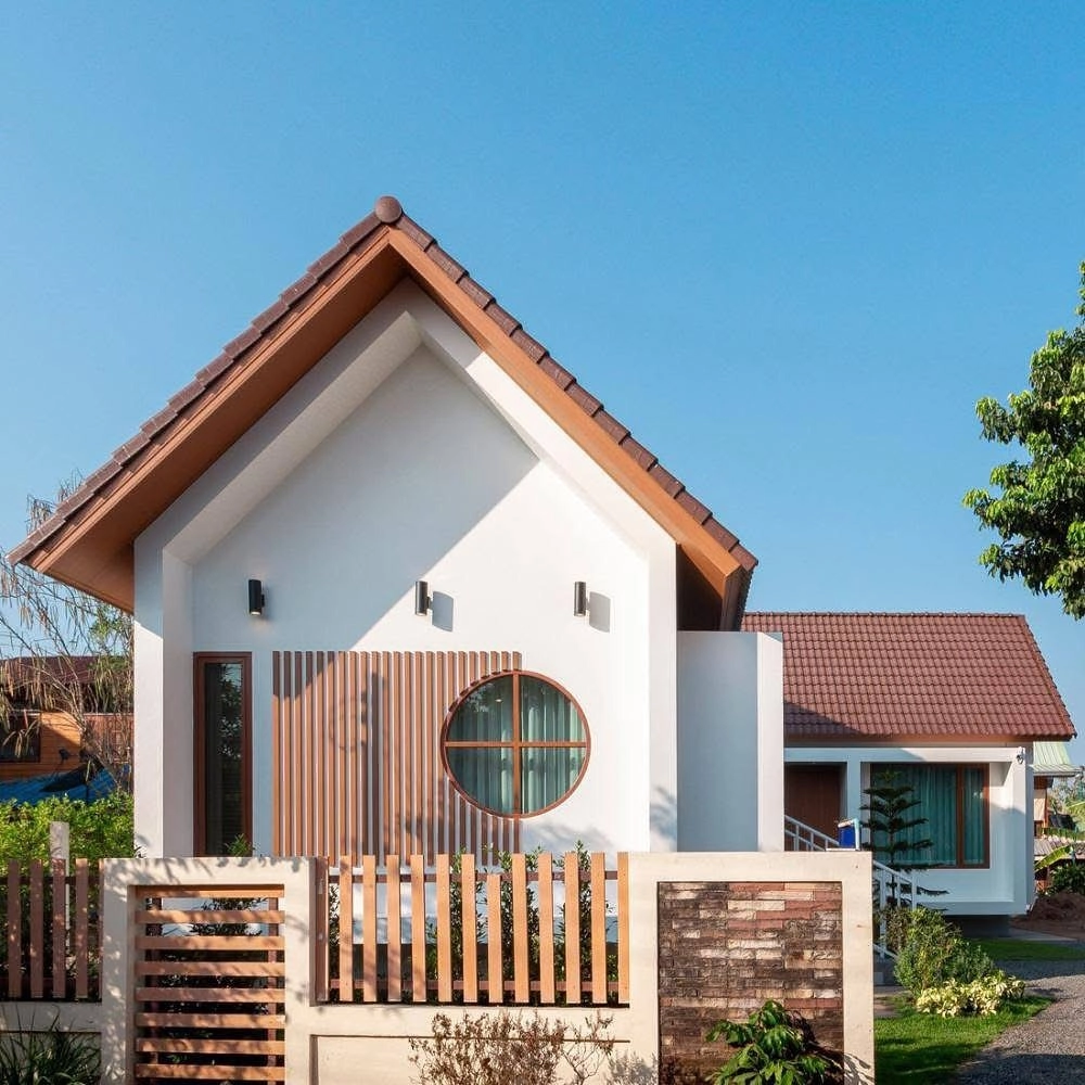 Phối cảnh nhà chữ L nông thôn giá rẻ lợp ngói đỏ truyền thống