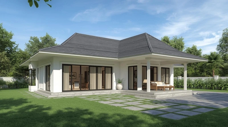 Mẫu nhà cấp 4 4 phòng ngủ mái nhật hiện đại hài hòa