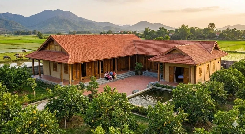 Thiết kế nhà cấp 4 4 phòng ngủ có sân trước rộng thoáng và đẹp