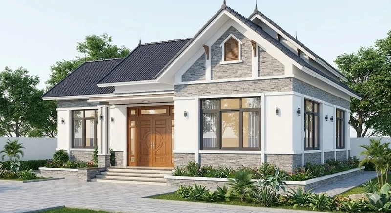 Mẫu nhà cấp 4 4 phòng ngủ có hiên rộng tiện cho sinh hoạt