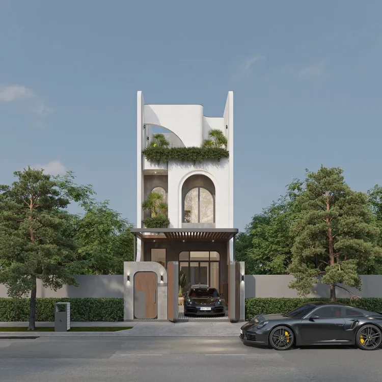 Tham khảo ảnh mặt đứng nhà ống 1 tum cân đối, hài hòa