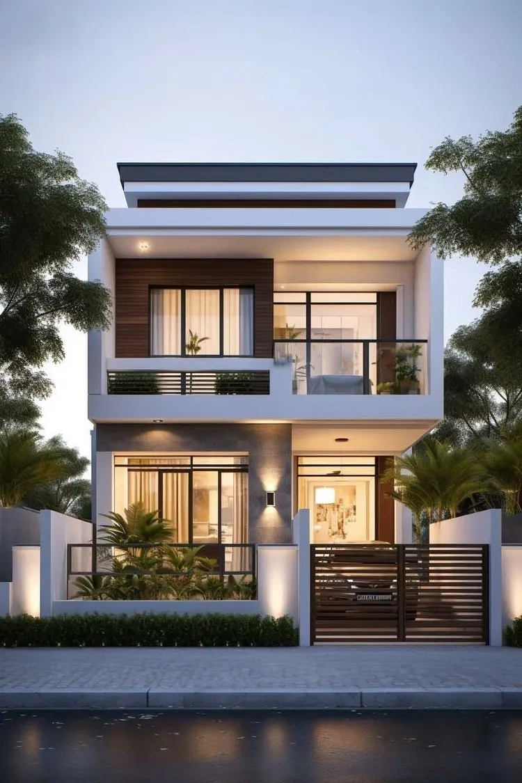 Không gian xanh nổi bật trong ảnh nhà ống 2 tầng có sân vườn