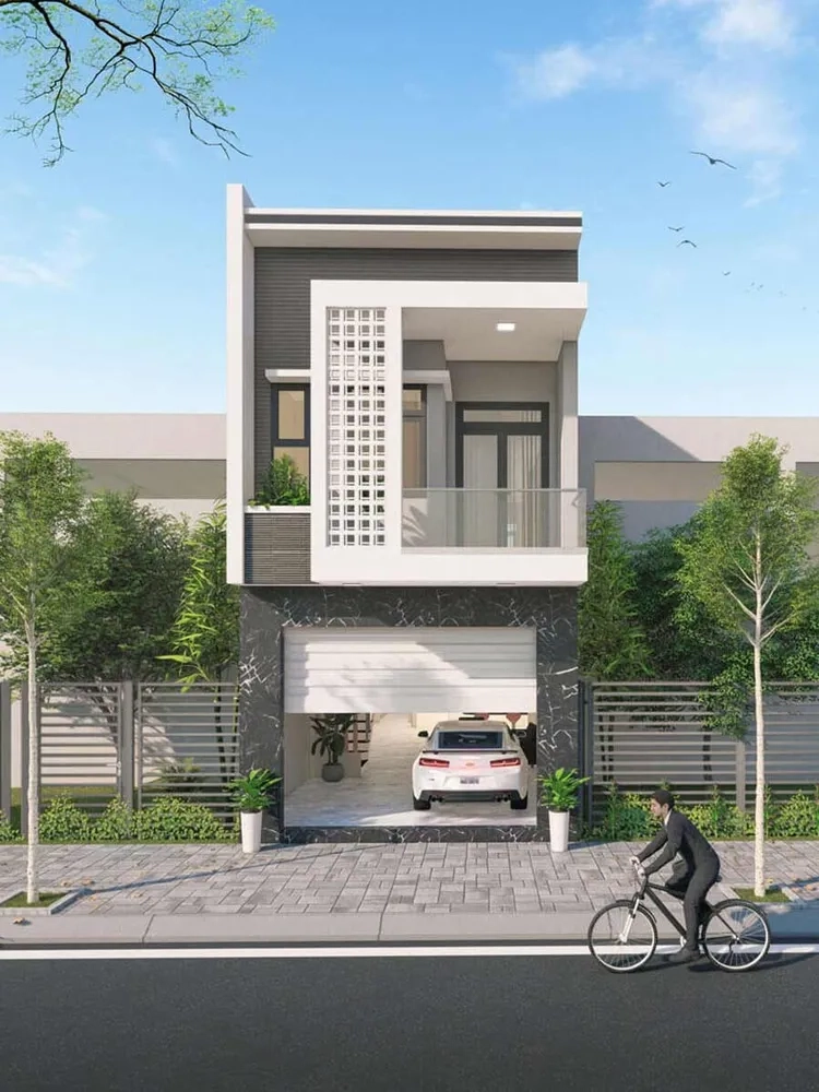 Ảnh nhà ống 2 tầng mái bằng hiện đại mạnh mẽ rõ nét