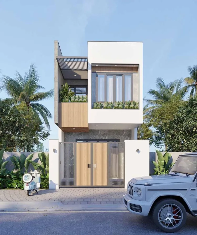 Ánh sáng chan hòa từ ảnh nhà ống 2 tầng có giếng trời