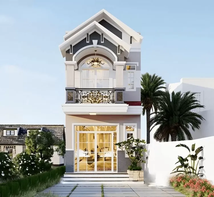 Hình 3D chân thực làm nổi bật ảnh nhà ống 2 tầng