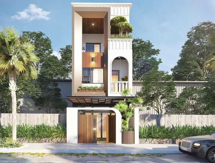 Ảnh phối cảnh nhà ống 3 tầng hiện đại khoe đường nét trẻ trung