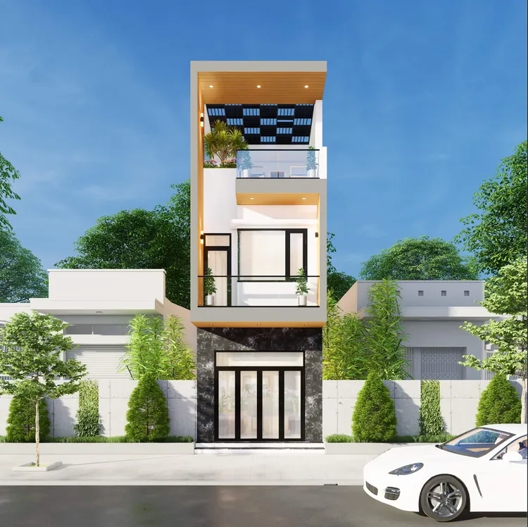Chiêm ngưỡng ảnh phối cảnh nhà ống mái bằng 3 tầng hiện đại
