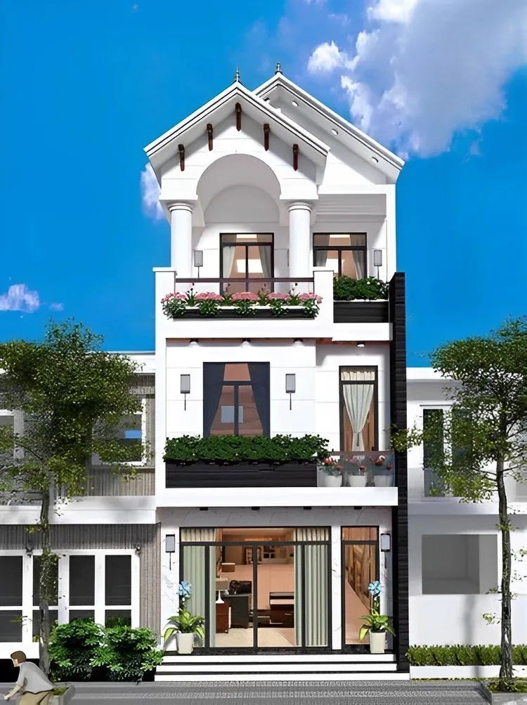 Xem ảnh bản vẽ 3D nhà ống mái thái chi tiết