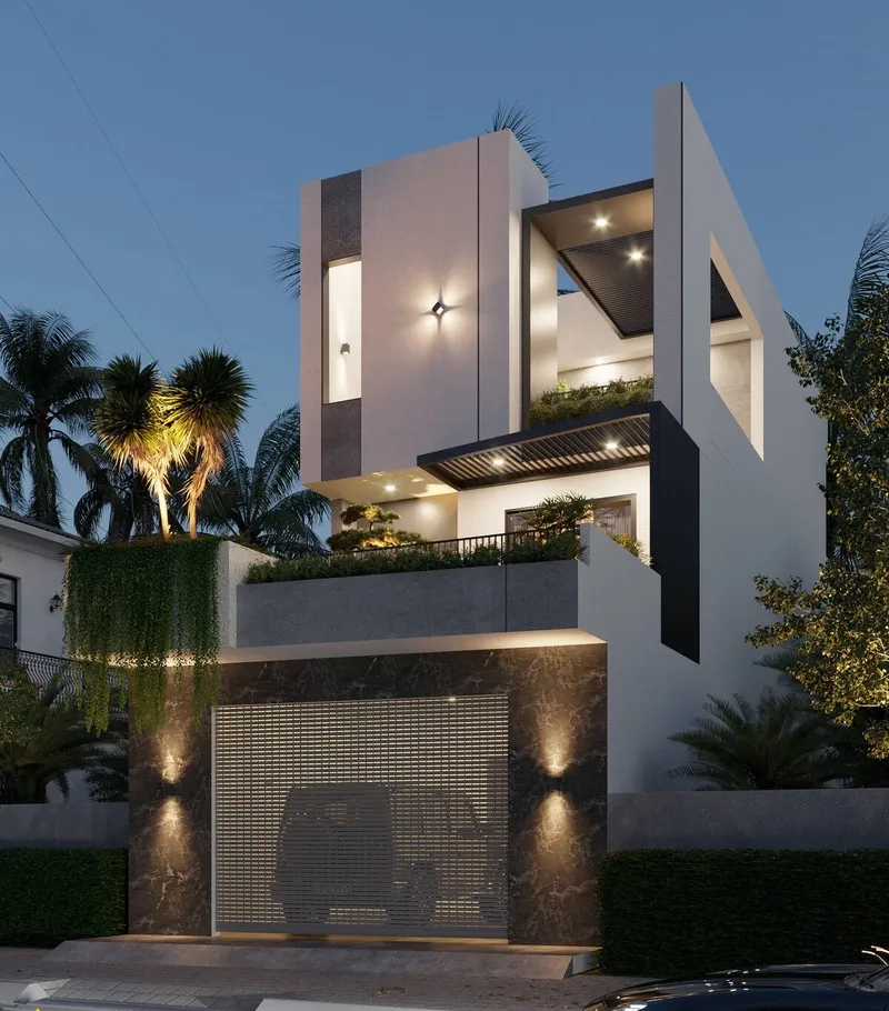 Bộ cổng nhà phố có gara đẹp mắt