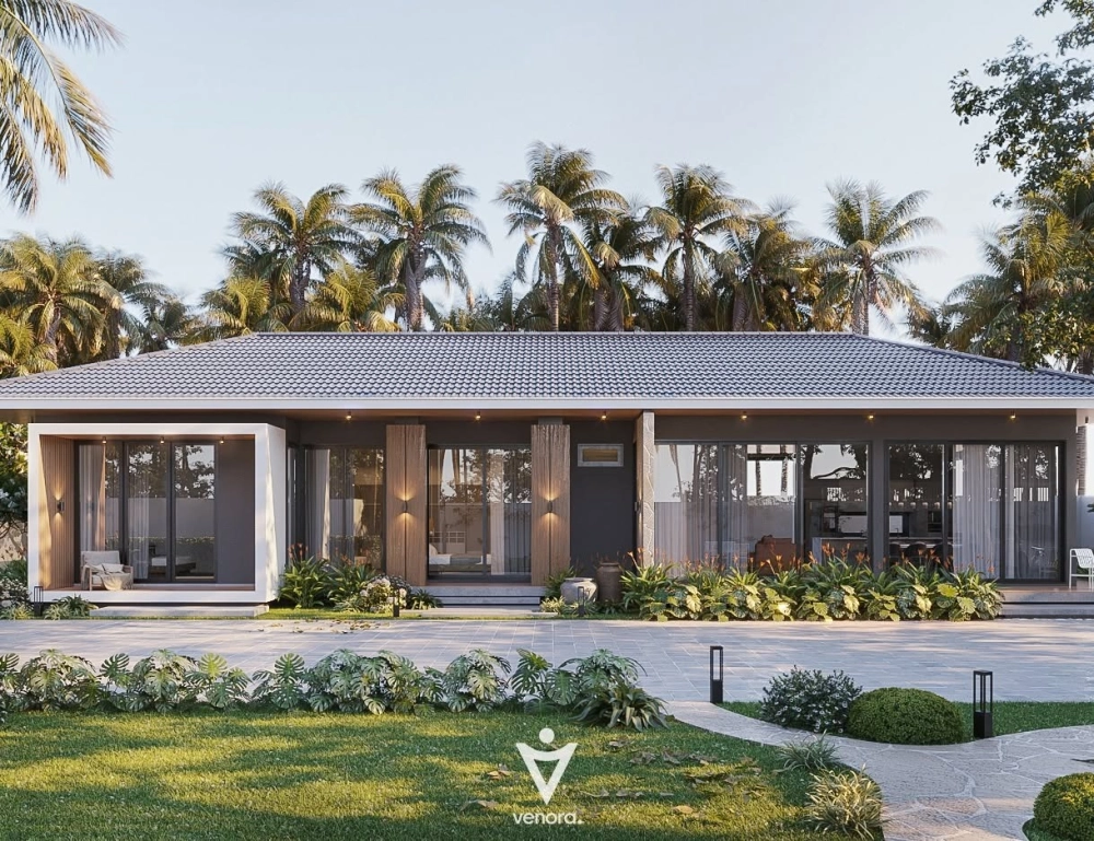 Kiến trúc nhà vườn 1 tầng đẹp phong cách tân cổ điển đẳng cấp