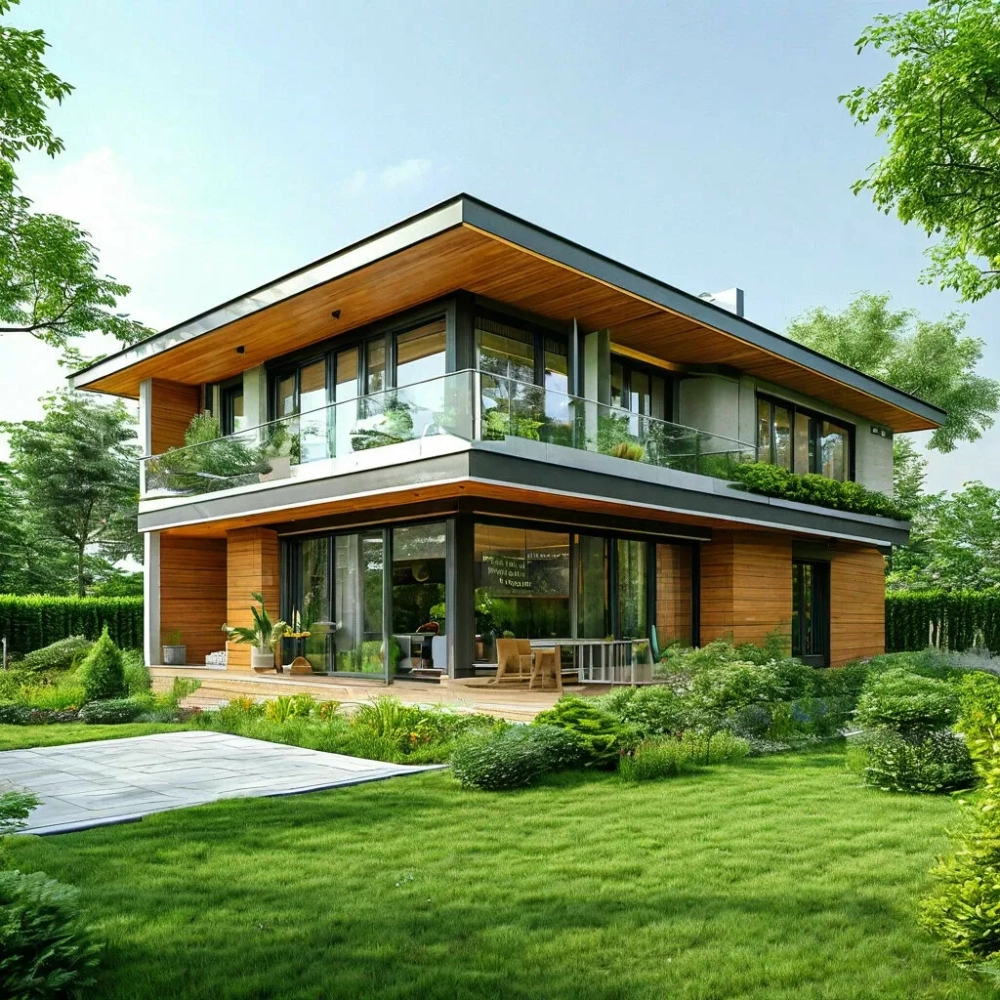 Mẫu nhà 2 tầng nhà vườn đẹp với thiết kế cửa kính cường lực