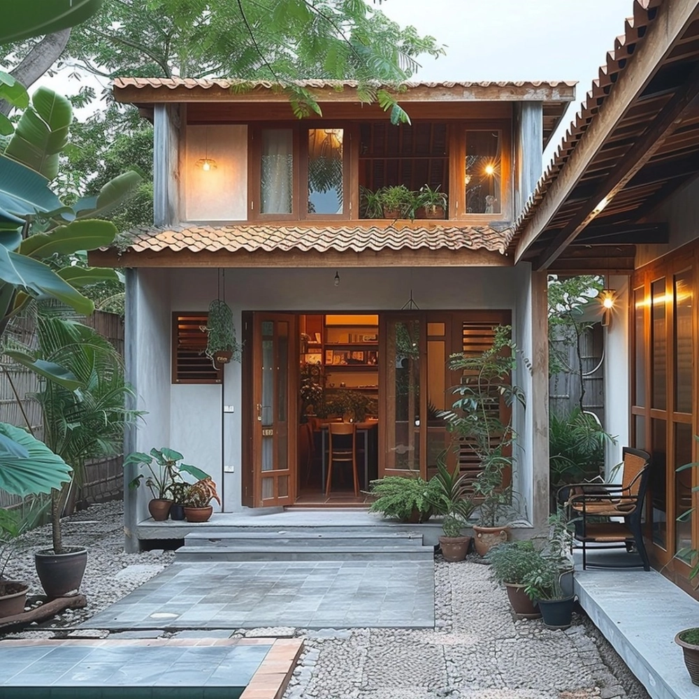 Chi tiết mặt tiền mẫu nhà biệt thự 2 tầng sân vườn hướng nam