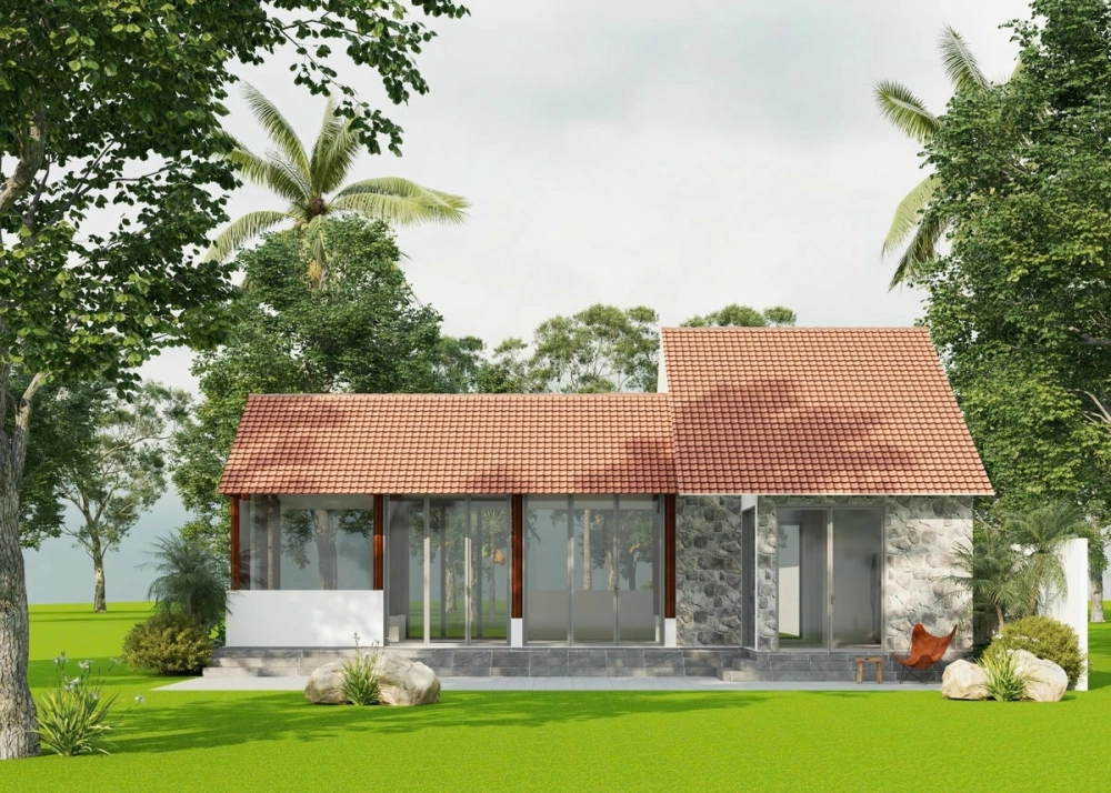 Không gian xanh mát bao quanh mẫu nhà vườn 1 tầng đơn giản