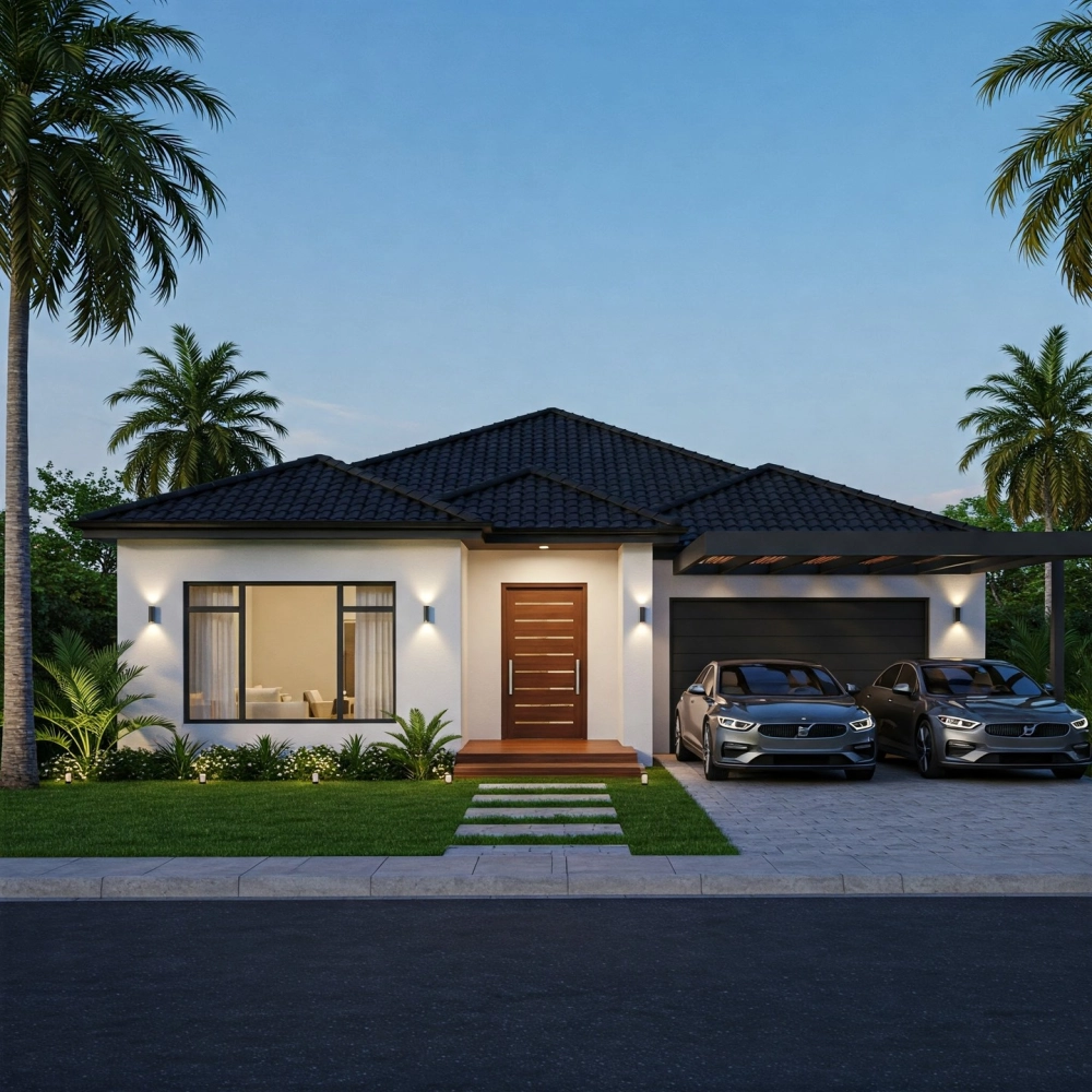 Lối đi sân vườn lát gạch trong thiết kế nhà vườn đơn giản