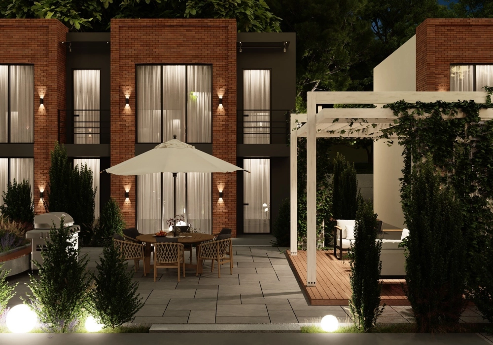 Nội thất phòng khách sang trọng trong nhà mái bằng 3 phòng ngủ