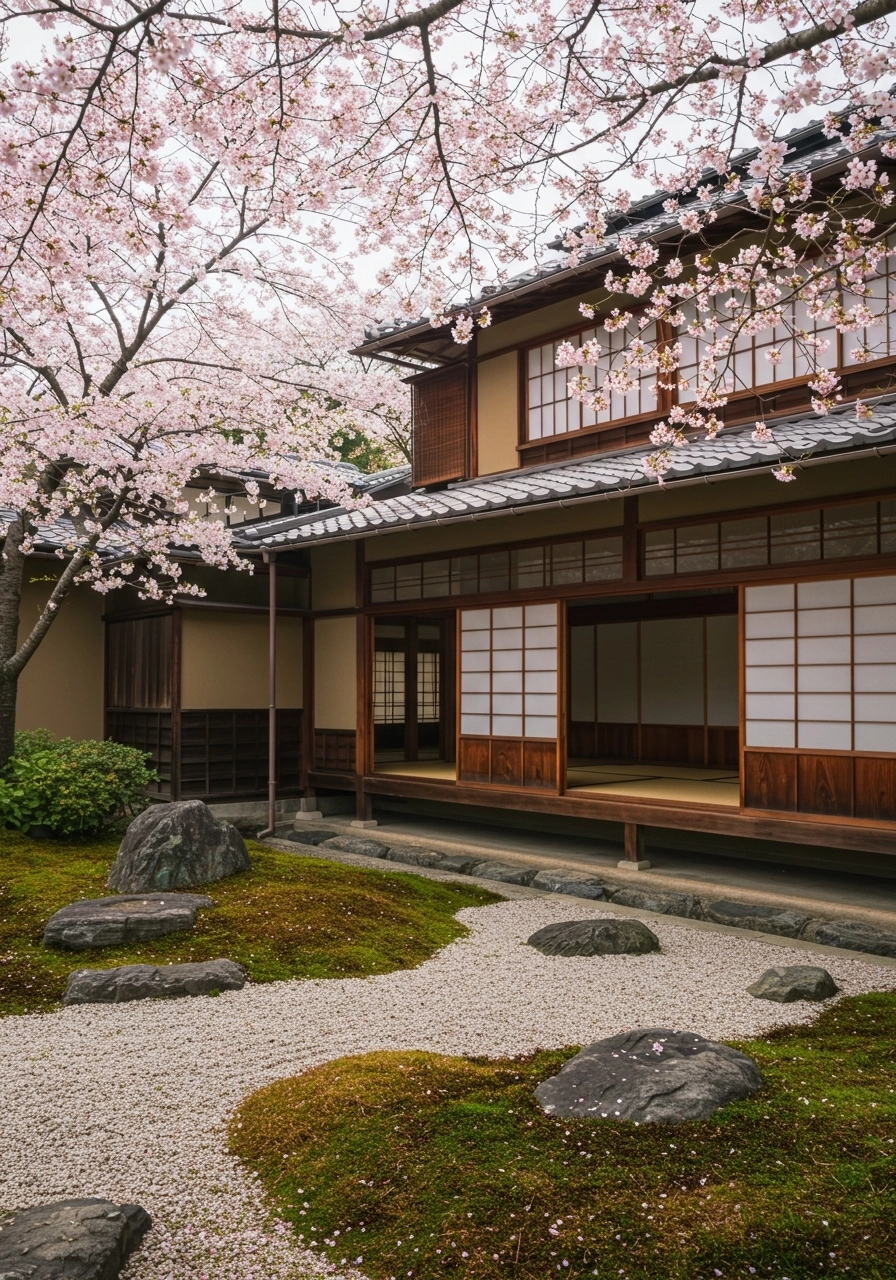 Phối cảnh mặt tiền mẫu nhà vườn mái Nhật đẹp hiện đại với không gian xanh mát