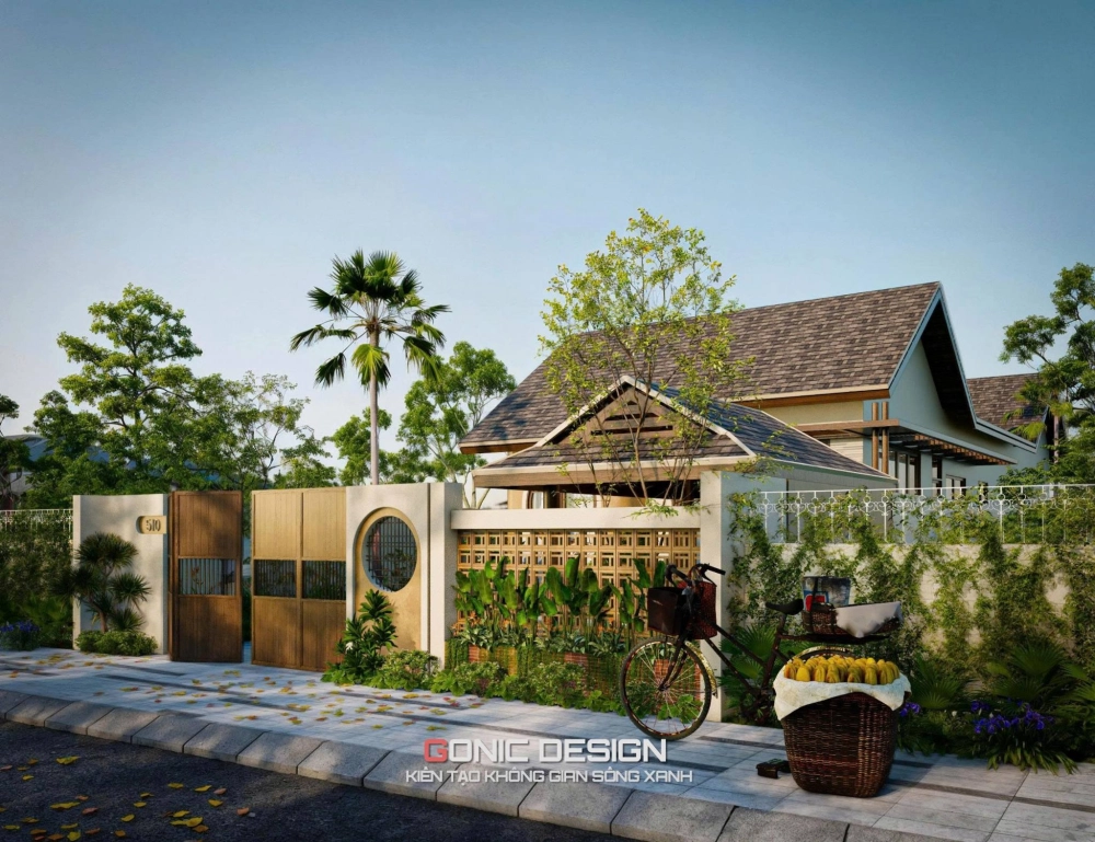 Mẫu nhà vườn cấp 4 hình chữ L độc đáo