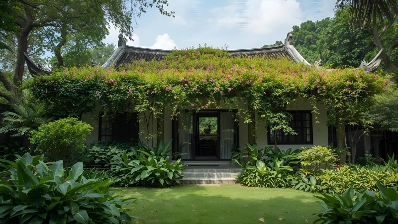 Khu vực giếng trời kết hợp cây xanh lấy sáng tự nhiên cho nhà ống