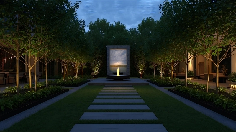 Mẫu thiết kế sân vườn đẹp hiện đại kết hợp hồ cá và lối đi lát đá tự nhiên