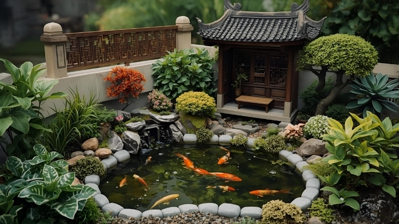 Mẫu tiểu cảnh sân vườn nhỏ gọn phù hợp với ban công chung cư