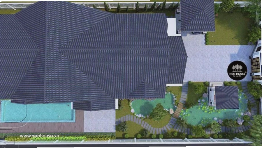 Biệt thự nhà vườn mái Thái với ao cá trước nhà