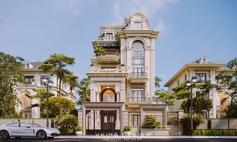 Biệt thự nhà vườn tân cổ điển với mái mansard sang trọng
