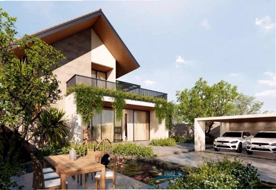 Biệt thự sân vườn 2 tầng hiện đại có hồ cá thư giãn ngoài trời