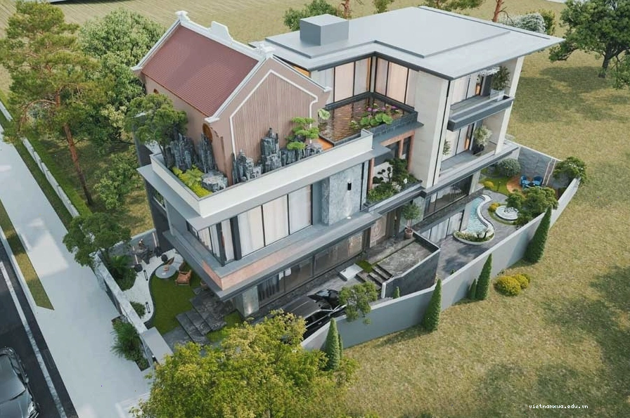 Biệt thự sân vườn 4 tầng có ao cá Koi