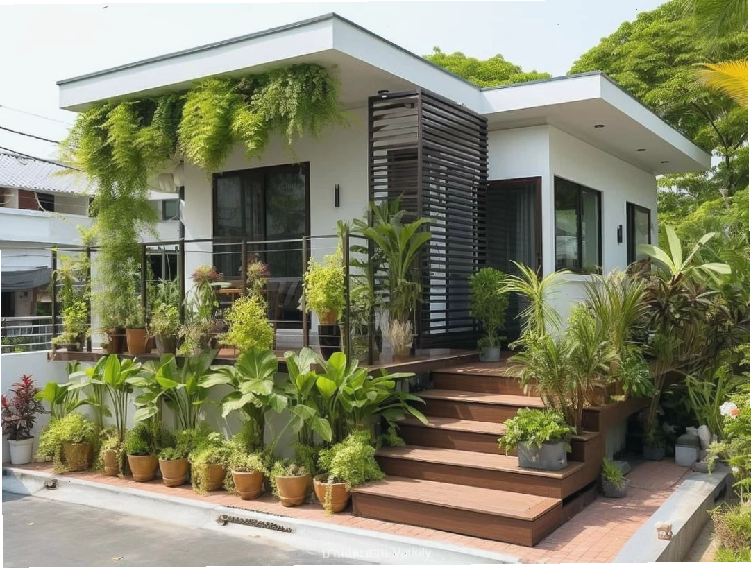 Bố trí chậu cây làm vườn trước nhà theo phong cách hiện đại