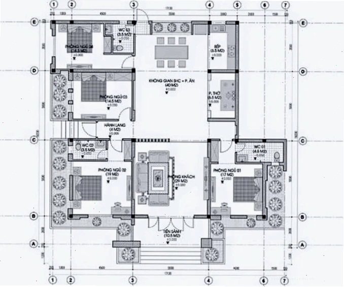 Bố trí công năng nhà vườn 1 tầng 200m2