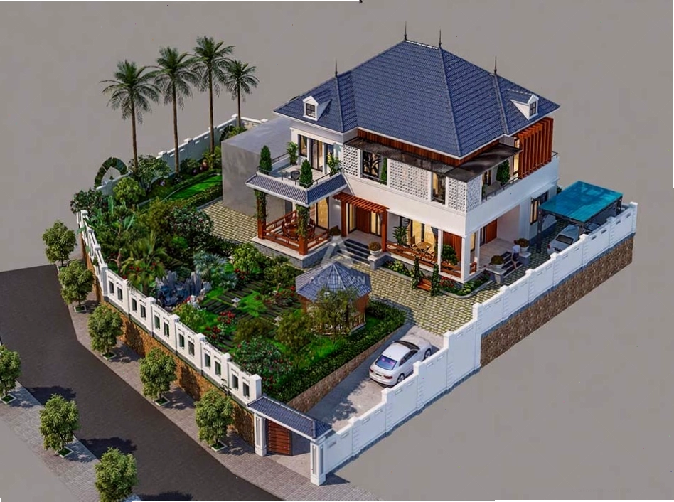 Bố trí không gian mở kết nối phòng khách với khu vườn xanh mát