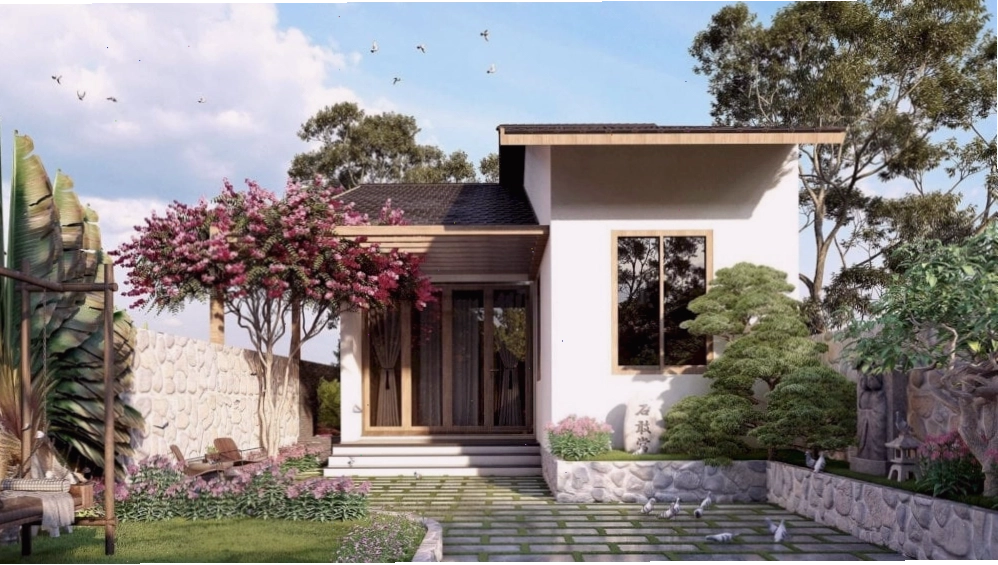 Cửa kính khung nhôm lớn tạo cảm giác không gian mở kết nối với thiên nhiên