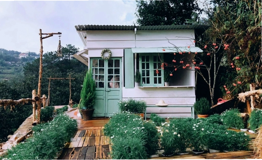 Homestay nhà vườn với tone trắng chủ đạo, tạo cảm giác thanh thoát