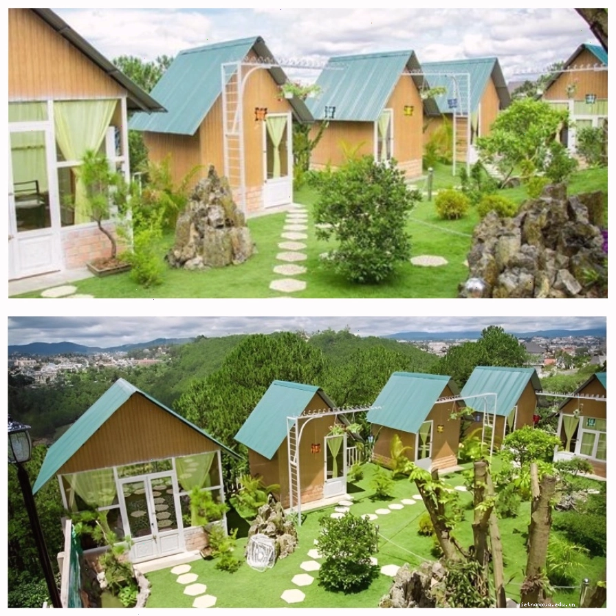 Không gian homestay nhà vườn độc đáo với các khối đá xếp chồng tạo hình