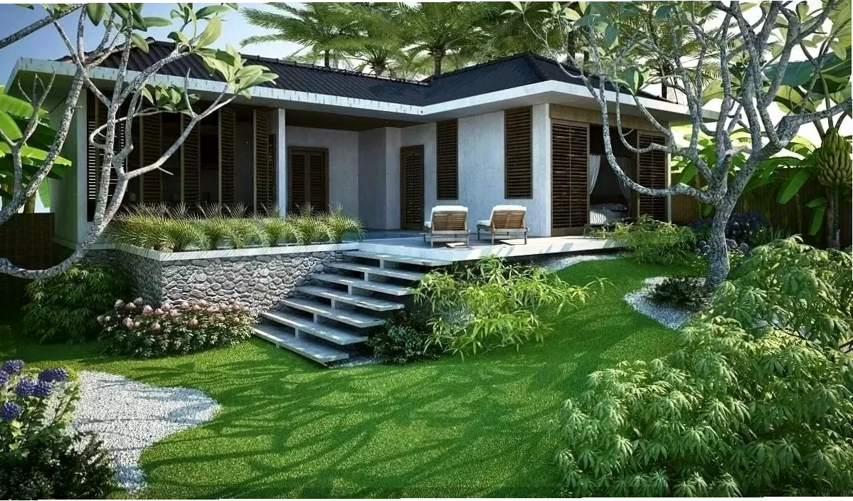 Không gian vườn rộng và cách trang trí sân vườn làm nổi bật căn nhà cấp 4