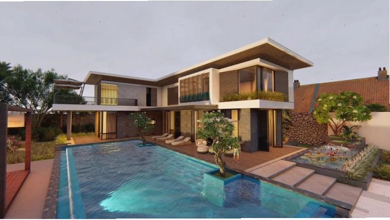 Kiến trúc biệt thự 2 tầng đẹp có hồ bơi nổi bật