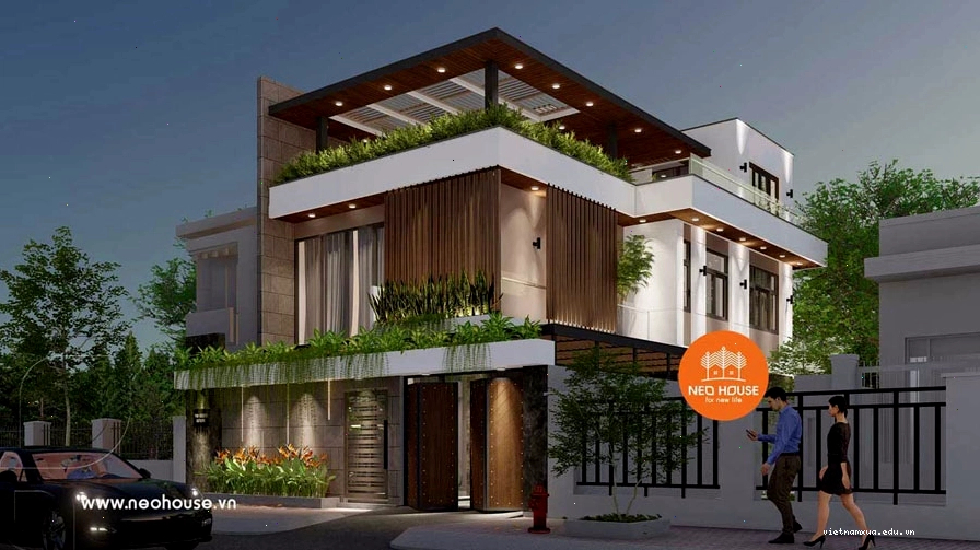 Mặt bằng biệt thự sân vườn 2 tầng 1 tum với không gian mở thoáng đãng
