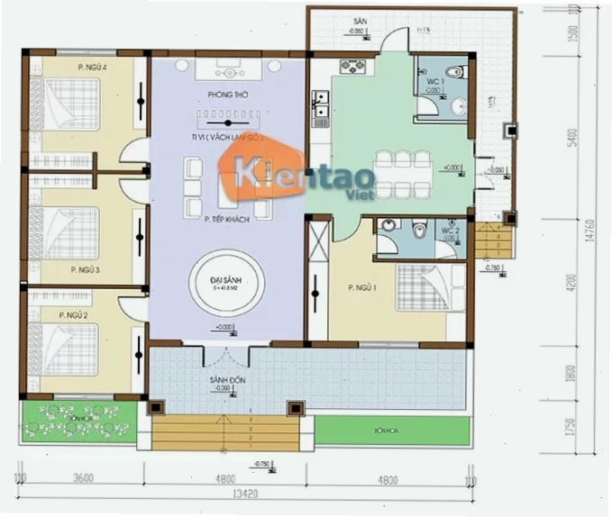 Mặt bằng công năng biệt thự nhà vườn 1 tầng 200m2