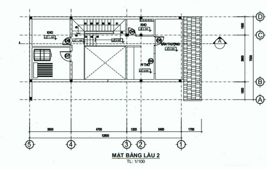 Mặt bằng lầu 2 biệt thự sân vườn 3 tầng hiện đại bố trí phòng thờ và phòng giải trí