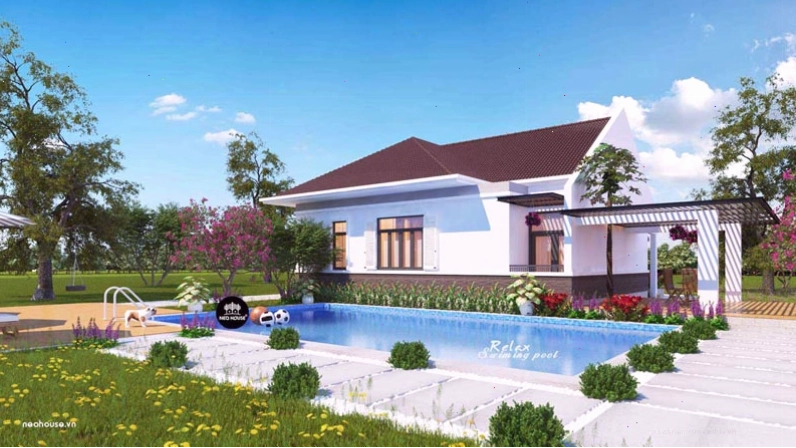 Mẫu biệt thự nhà vườn 1 tầng có hồ bơi đẹp và sang trọng