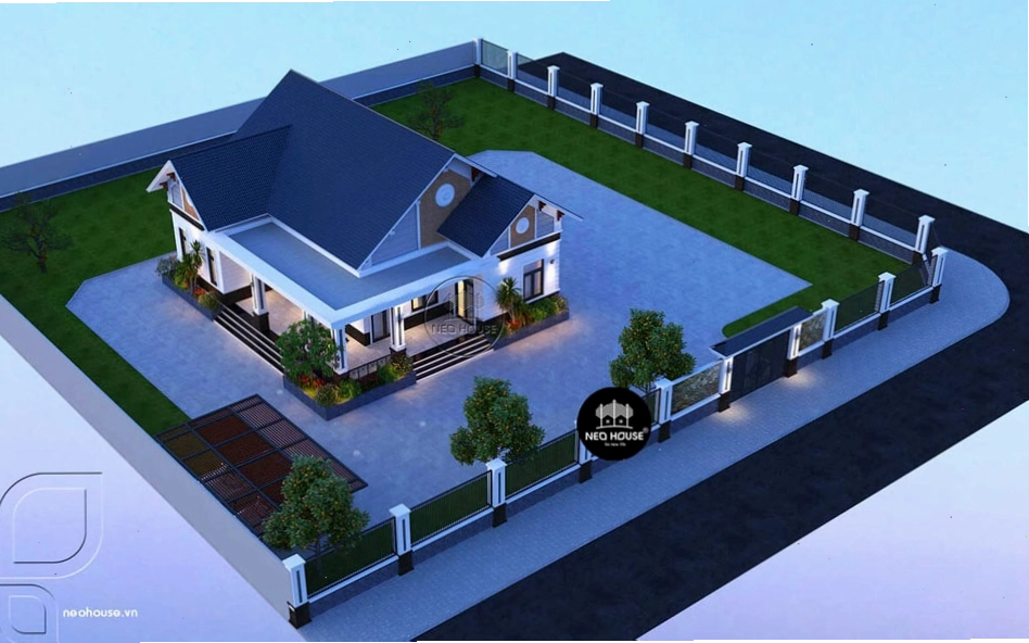 Mẫu biệt thự vườn 1 tầng 3 phòng ngủ, có hồ bơi và sân vườn rộng