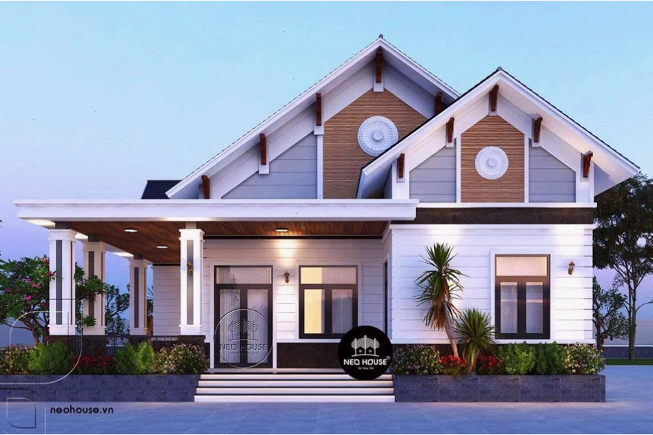 Mẫu biệt thự vườn 1 tầng 3 phòng ngủ, tông màu trắng chủ đạo