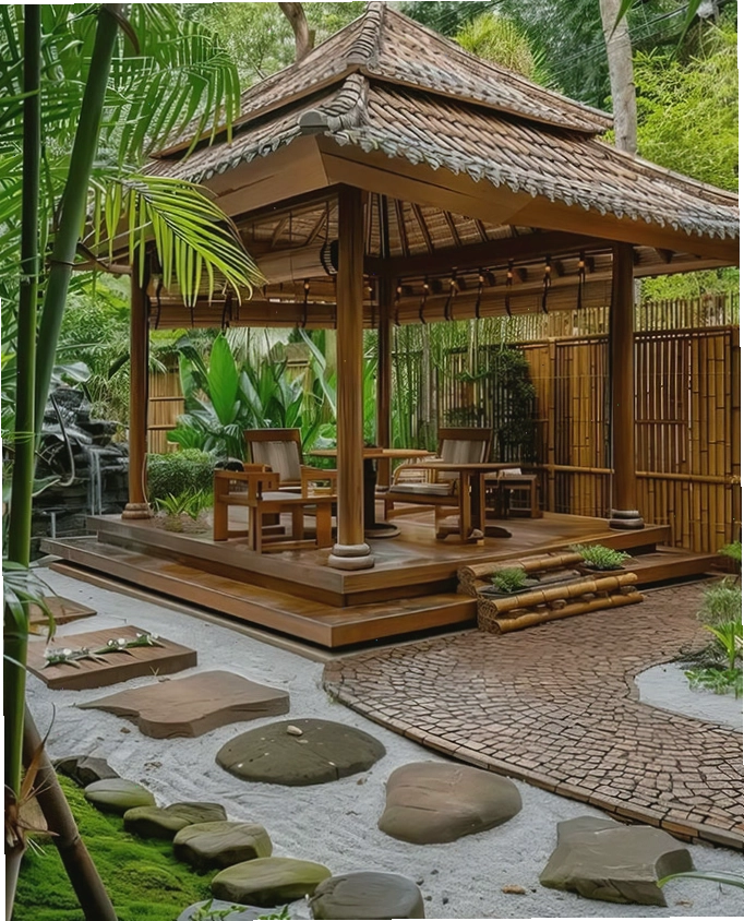 Mẫu chòi nghỉ sân vườn bằng gỗ với mái vòm đẹp mắt
